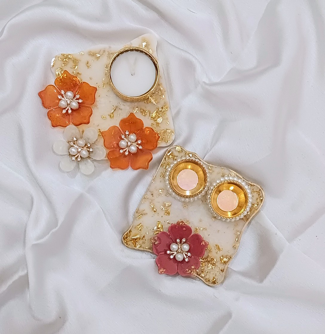 Elegant Tilak Platters with T-light Candle Holder - Gift Hamper 