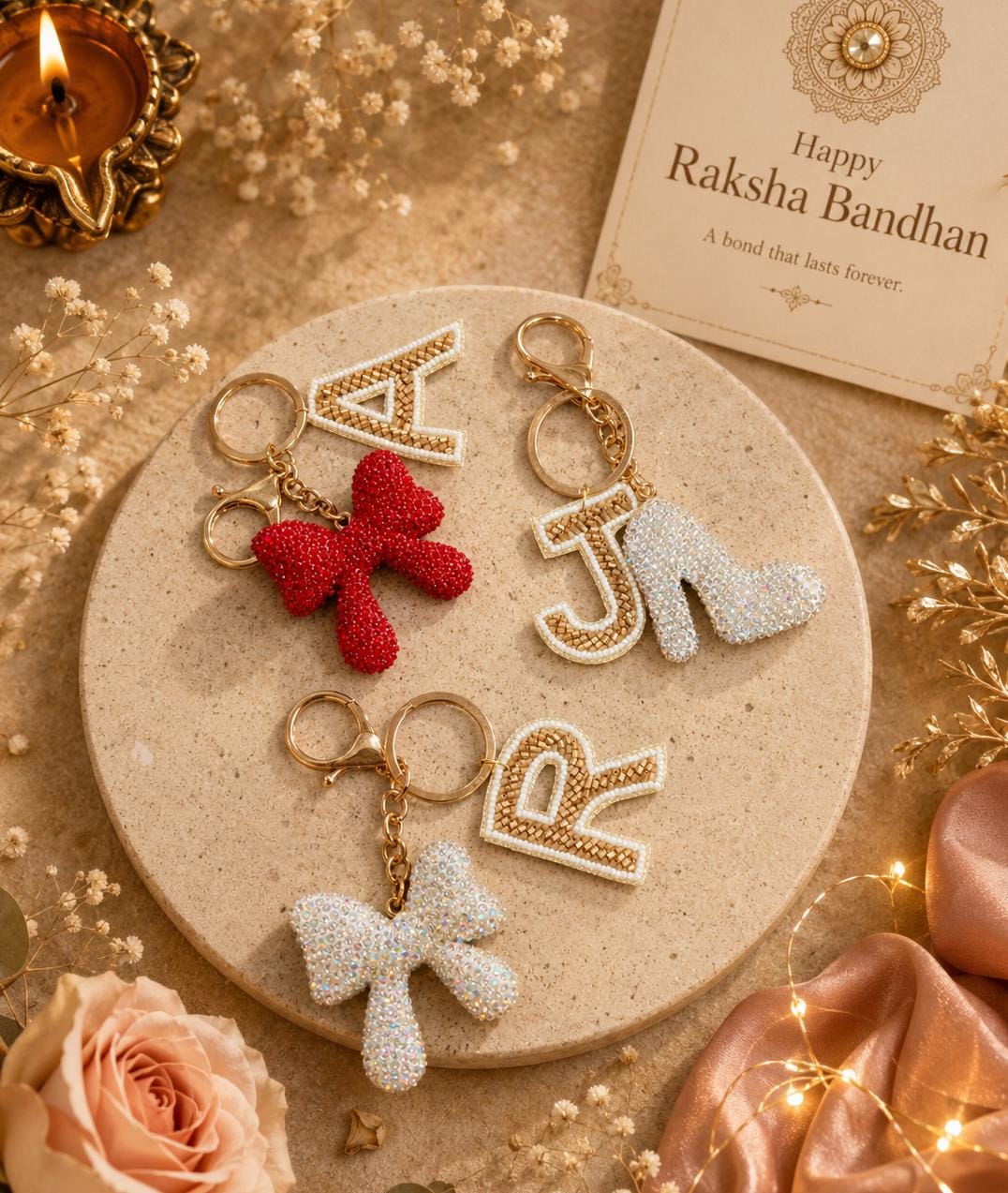Cute Initial Lumba Keychain for Girls  - Kids Rakhi 