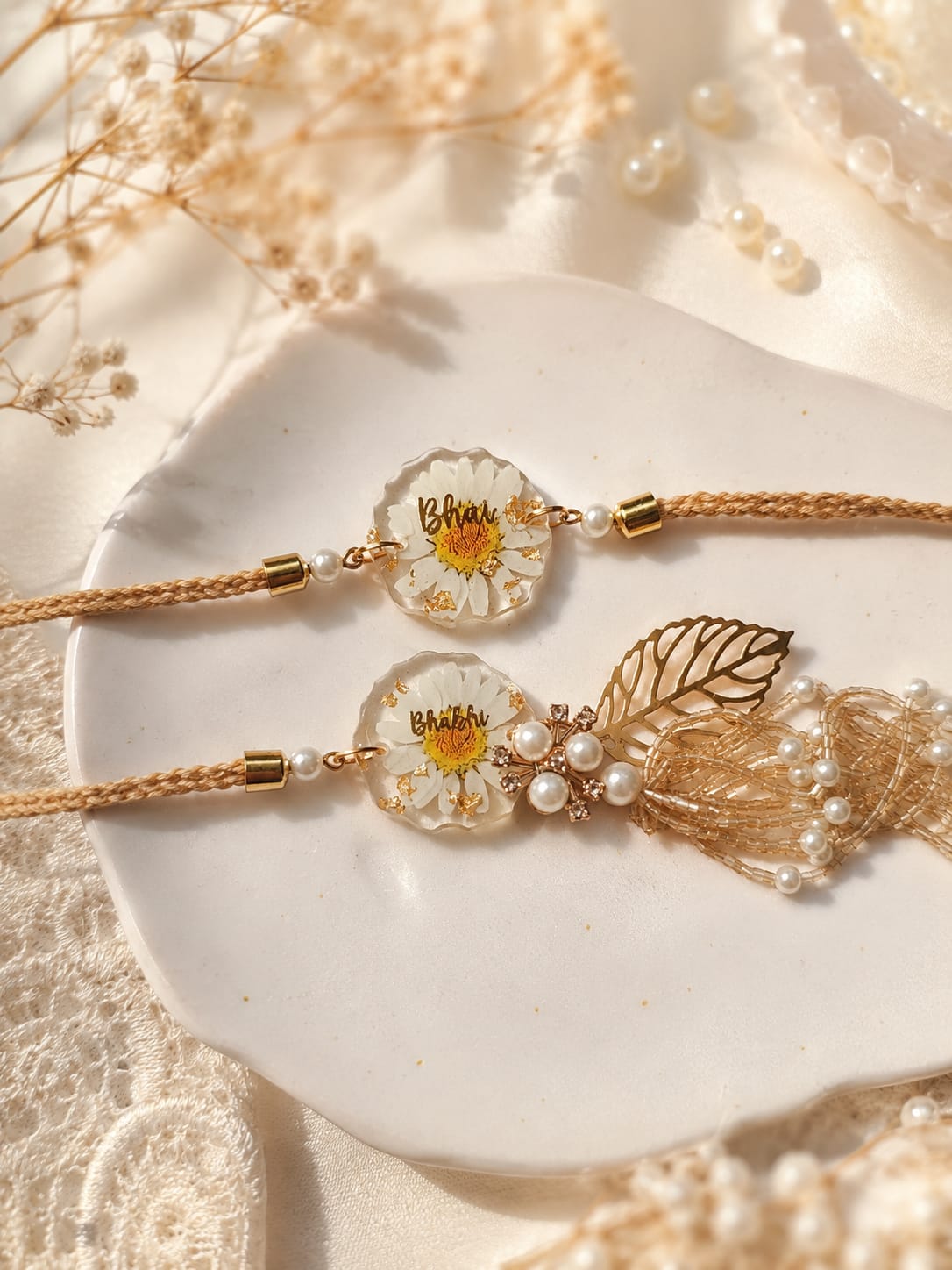 Floral Couple Resin Rakhi  - Resin Rakhi