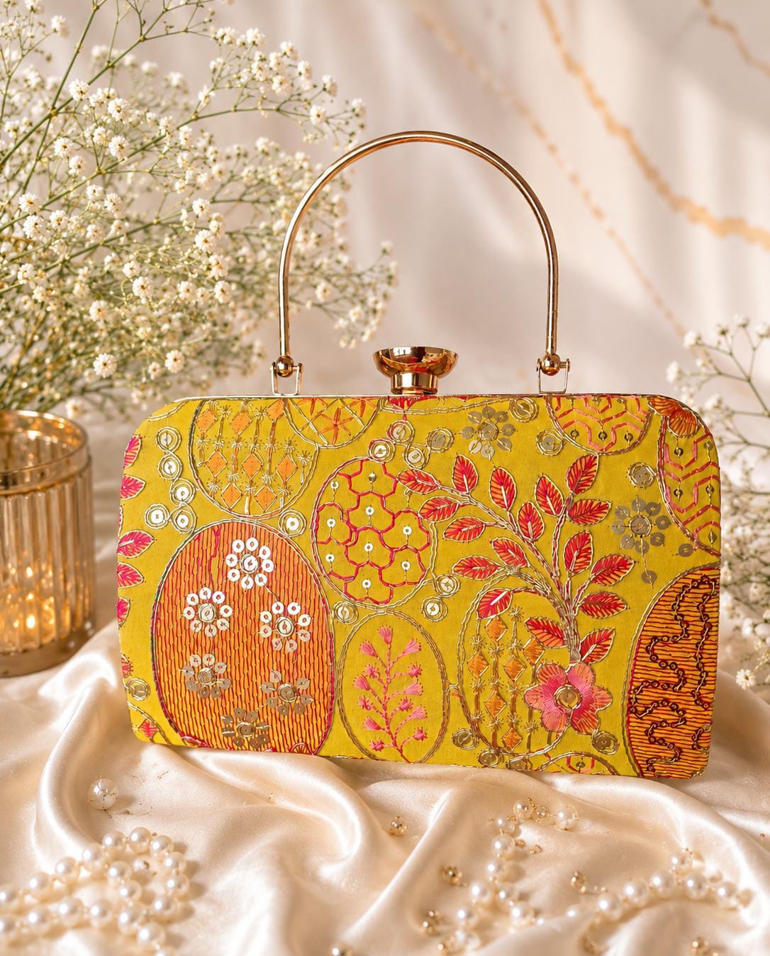 Ethnic Yellow Clutch  - Clutch, Potli Bag