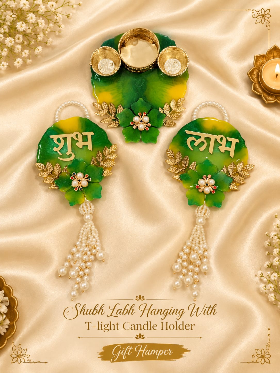 Shubh Labh Hanging with T-Light Candle Holder | Gift Hamper - Premium Hamper