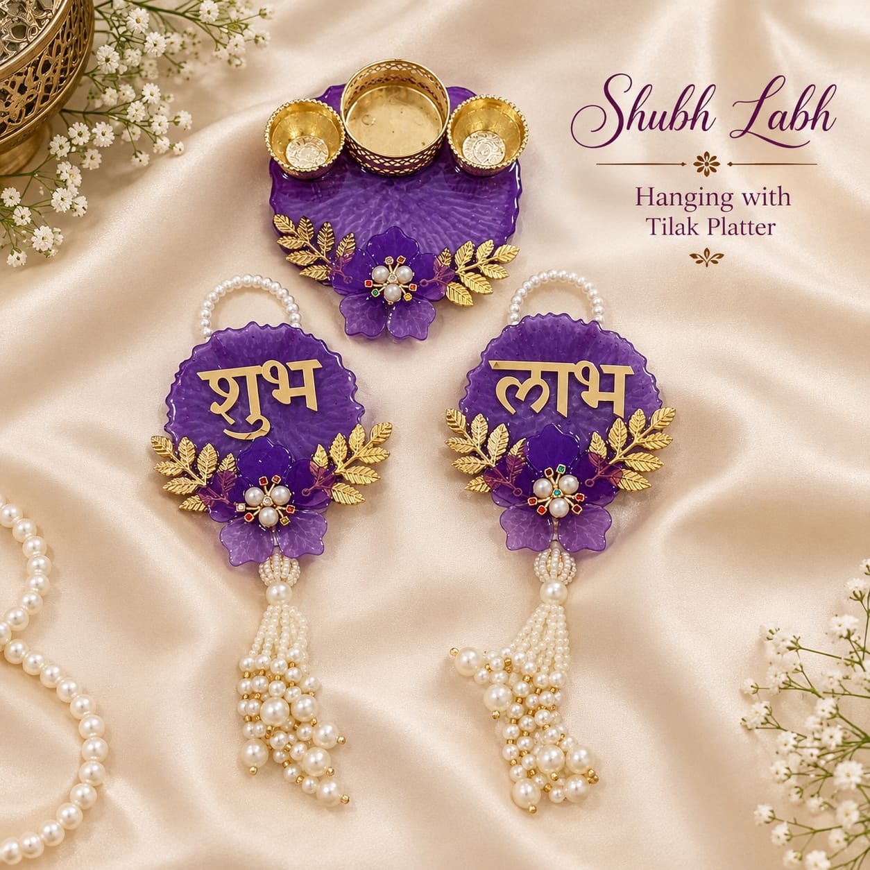 Purple Shubh Labh Hanging with T-Light Candle Holder | Gift Hamper - Premium Hamper