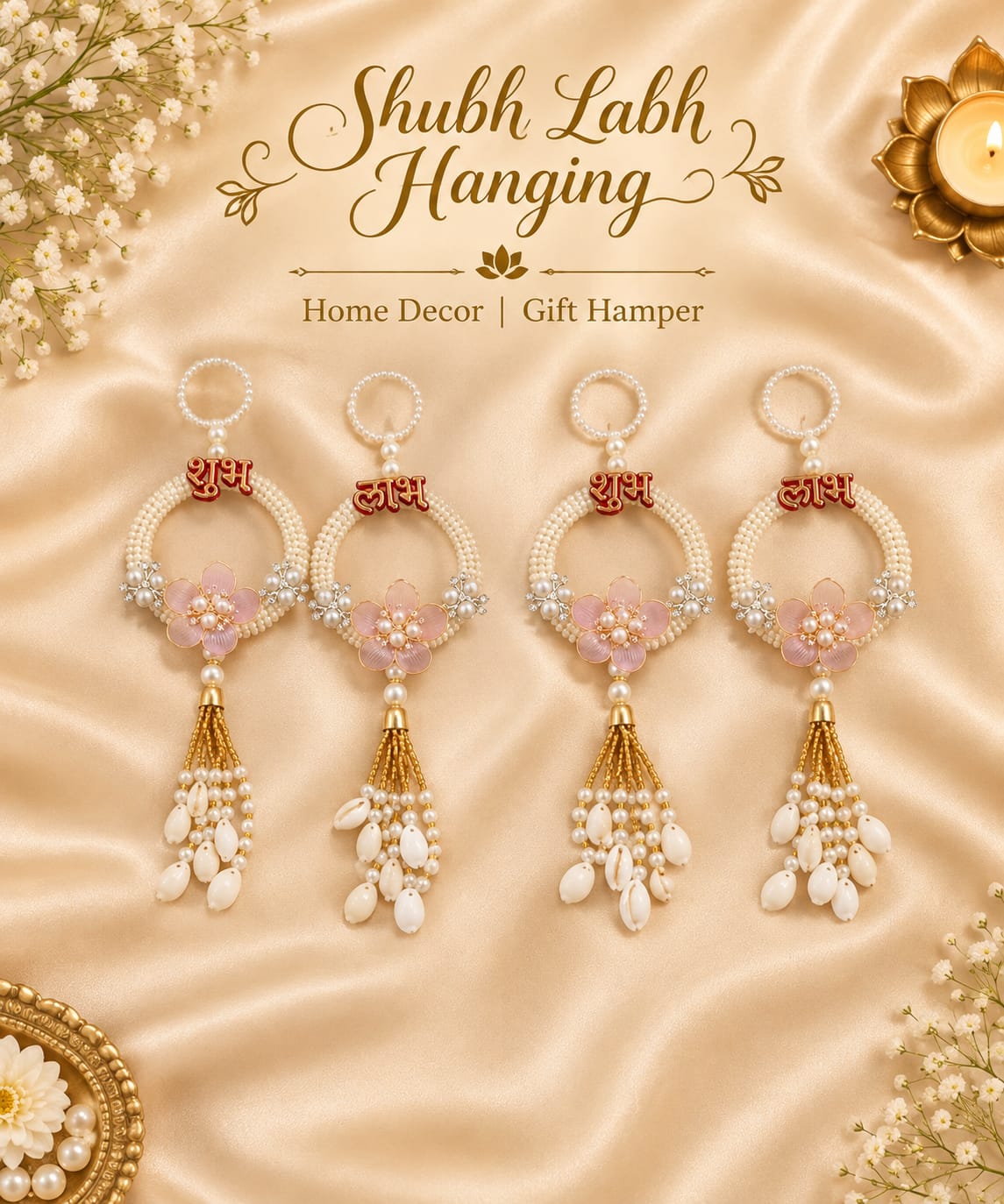 Pink Shubh Labh Hanging – Elegant Home Décor & Festive Gift Hamper - Shubh Labh Collection