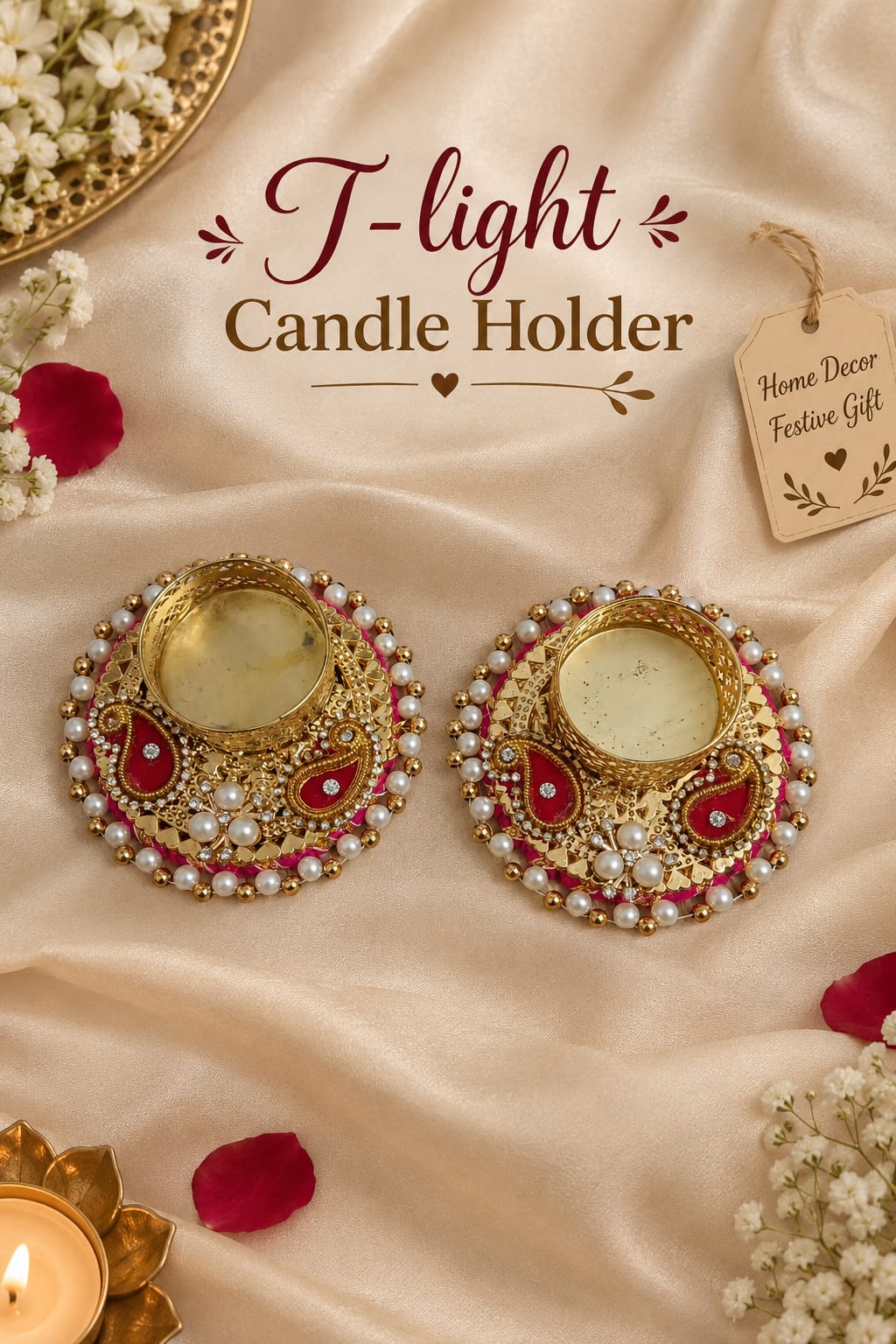 Handmade Pink T-Light Candle Holder - Pair of 2 | Festive Home Décor & Gift - T-Light Candle Holder